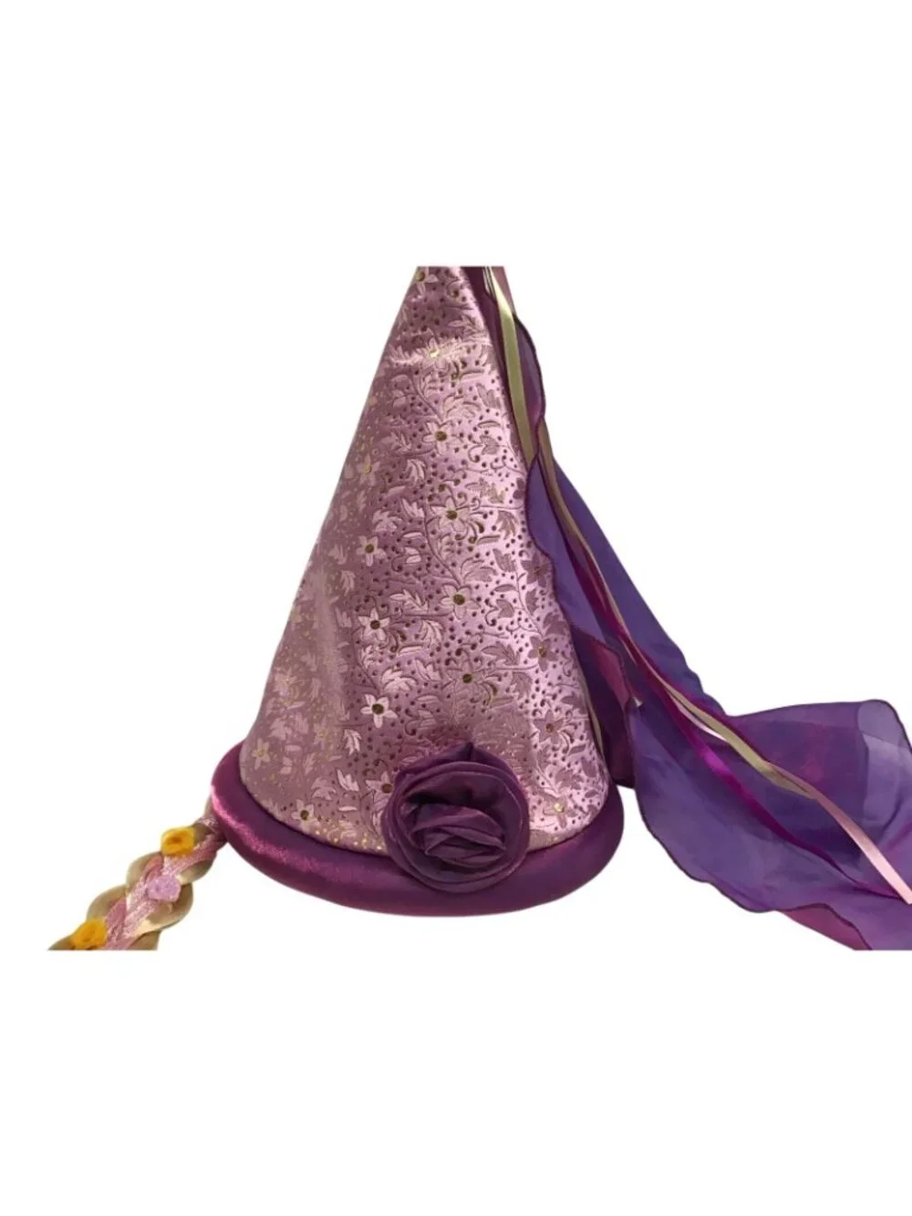 Disney Parks Rapunzel Hat with attached Flower and Ribbon Decorated Braid